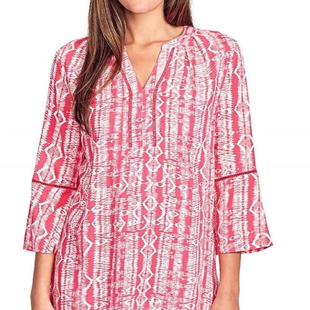 Gloria Vanderbilt Women's Nova Flutter Sleeve Blouse (Small, Weaving Azalea)